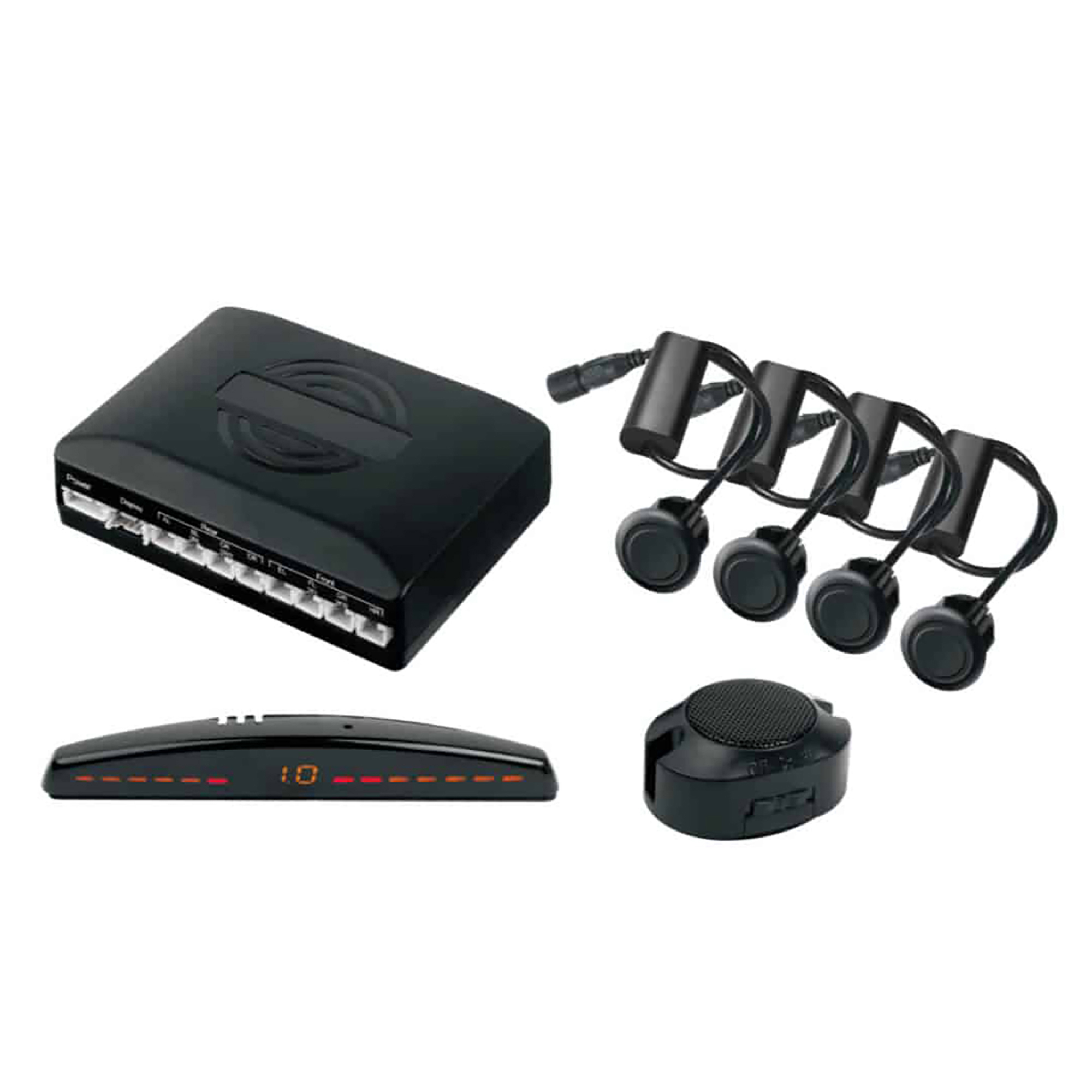 Rydeen Digital Ultrasonic Parking Sensor Kit with 4 Sensors, Hideaway Speaker, and LED Indicator, for Metal or Plastic Bumpers, PSR4000